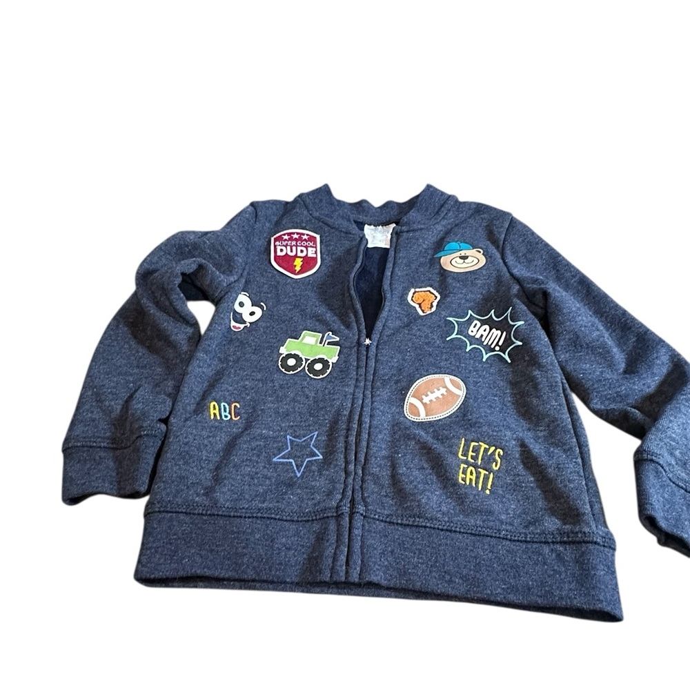 Falls Creek Kids Boys Blue Zip-Up Jacket Size 4T Patch Graphic Sweatshirt